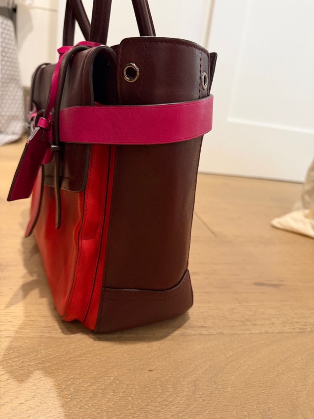 Reed Krakoff Burgundy, Red & Fuchsia Colorblock Leather Satchel - Picture 5 of 8